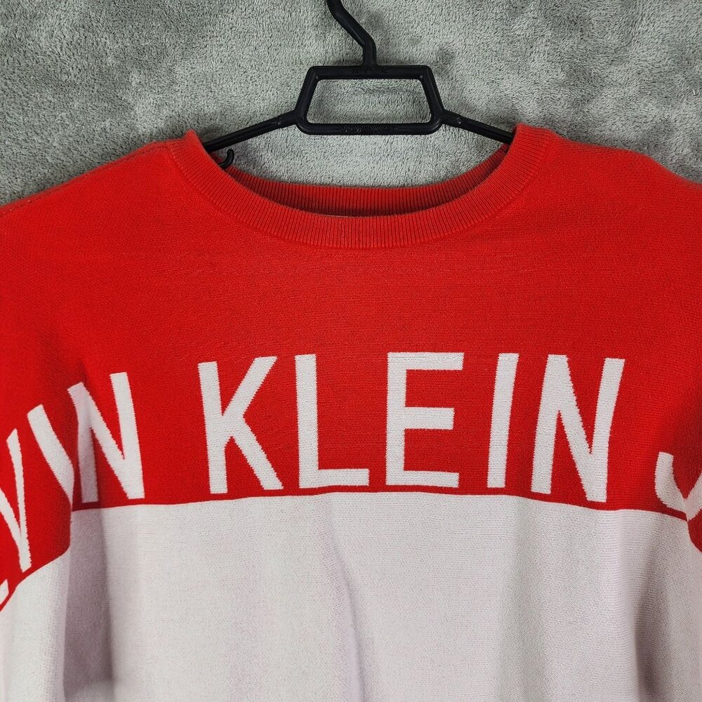 Womens Calvin Klein Jeans Cropped Sweater Red & White 100% Cotton Long Sleeve S - Picture 4 of 13